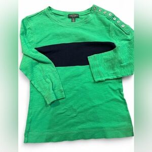 Ralph Lauren Green 3/4 Long Sleeve Top with Navy Stripe